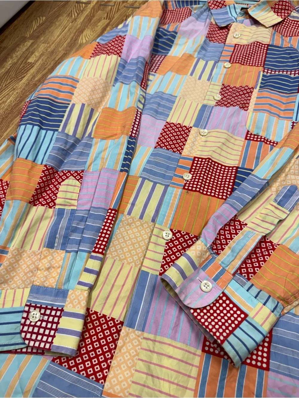 Vintage J Crew Oarsman Cotton Patchwork Plaid Button Dress Shirt Mens L Preppy